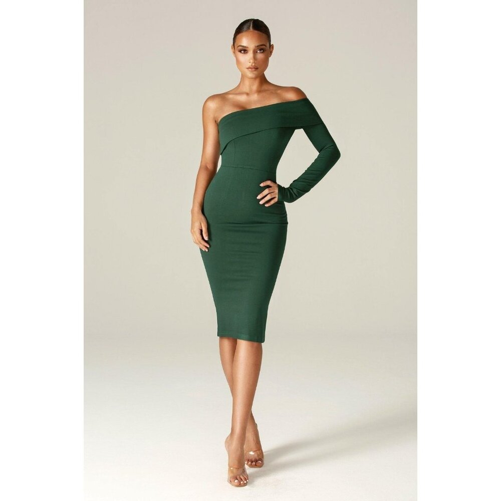 NWT Alieva Rita One Shoulder Dress Emerald Green Wmn M